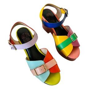 Charlotte Stone Raf Solimar Mismatch Colorblock Rainbow Platform Sandal Size 6